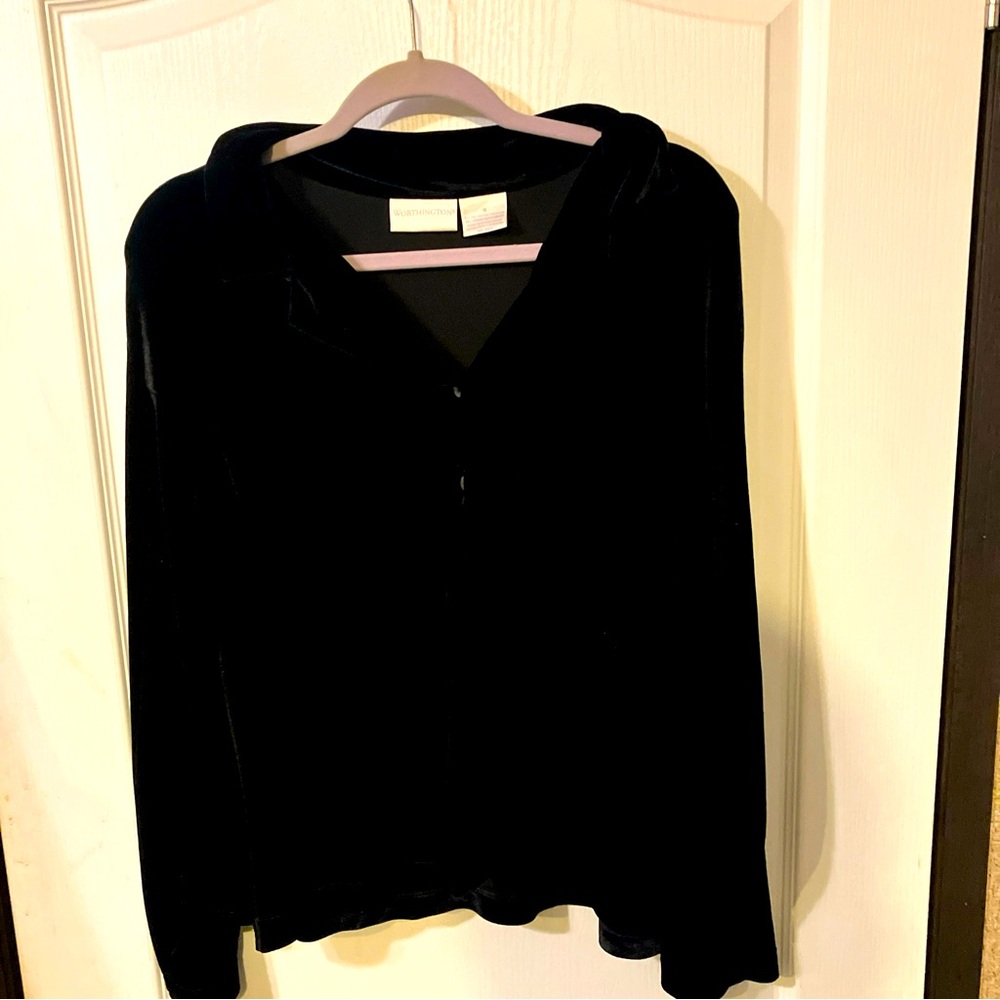 Worthington Black Velvet  Button Up Shirt Blouse Top Sz 18 Stretch Comfort